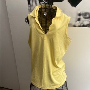 Pebble Beach Yellow Polo Collar Sleeveless Tank Top